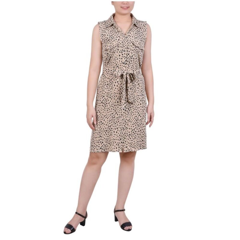NY Collection Womens Printed Sleeveless Shirt Dress, Petite, NWT